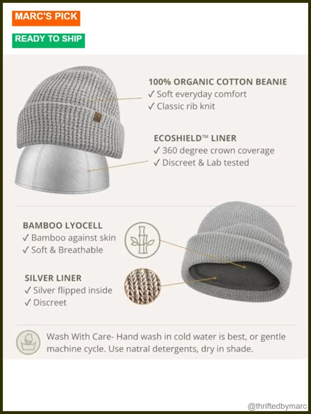 Organic Cotton EMF Beanie with EcoShield Silver Tech - Breathable Full Ear